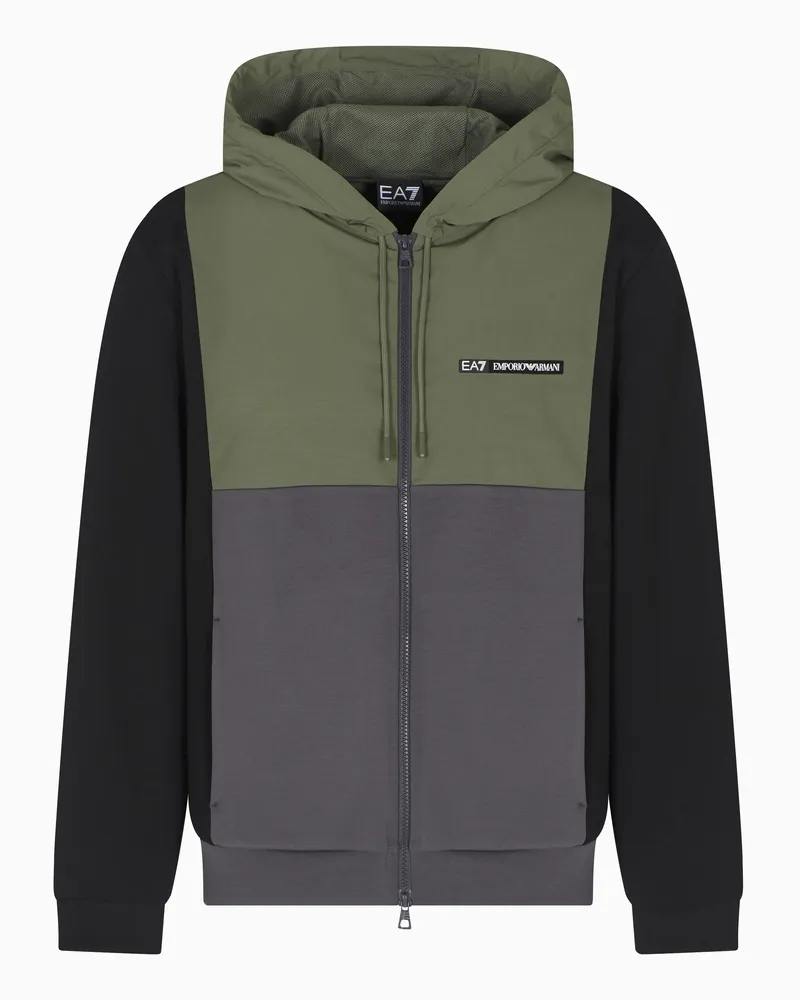 EA7 Athletic Colour Block Sweatshirt mit Kapuze aus einer Nylon-Viskose-Mischung Grün