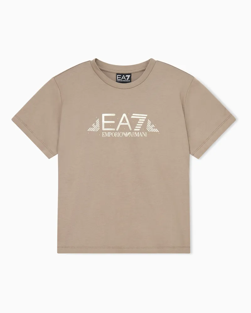 EA7 T-Shirt Logo Series Girl aus Baumwolljersey mit Ziernieten Grau
