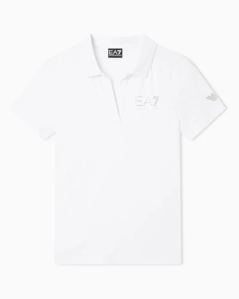 EA7 Evolution Kurzarm-Poloshirt aus Baumwoll-Modal-Mischung Weiß