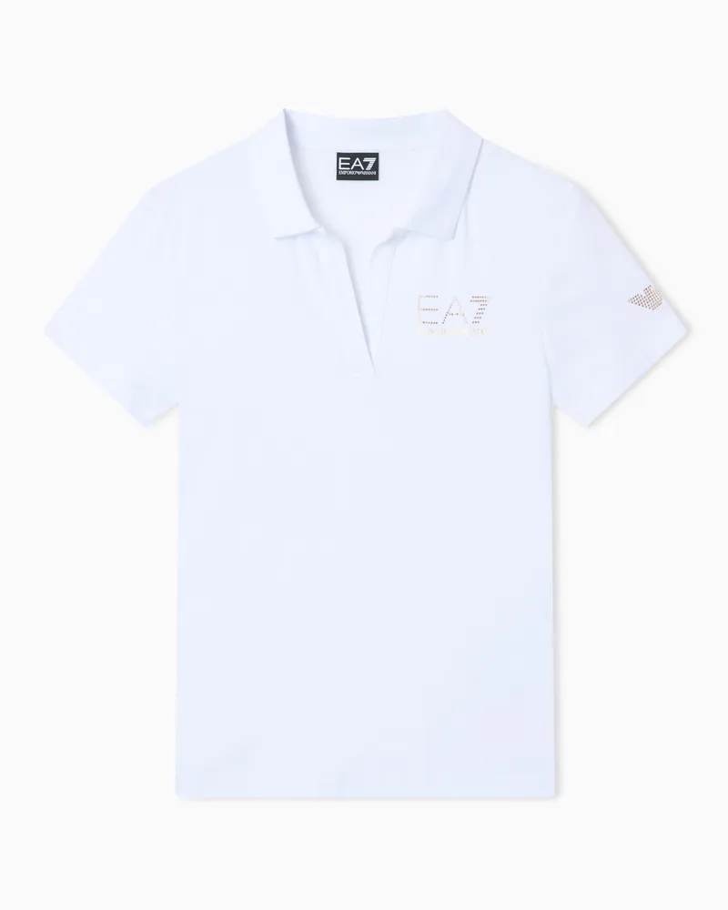EA7 Evolution Kurzarm-Poloshirt aus Baumwoll-Modal-Mischung Weiß