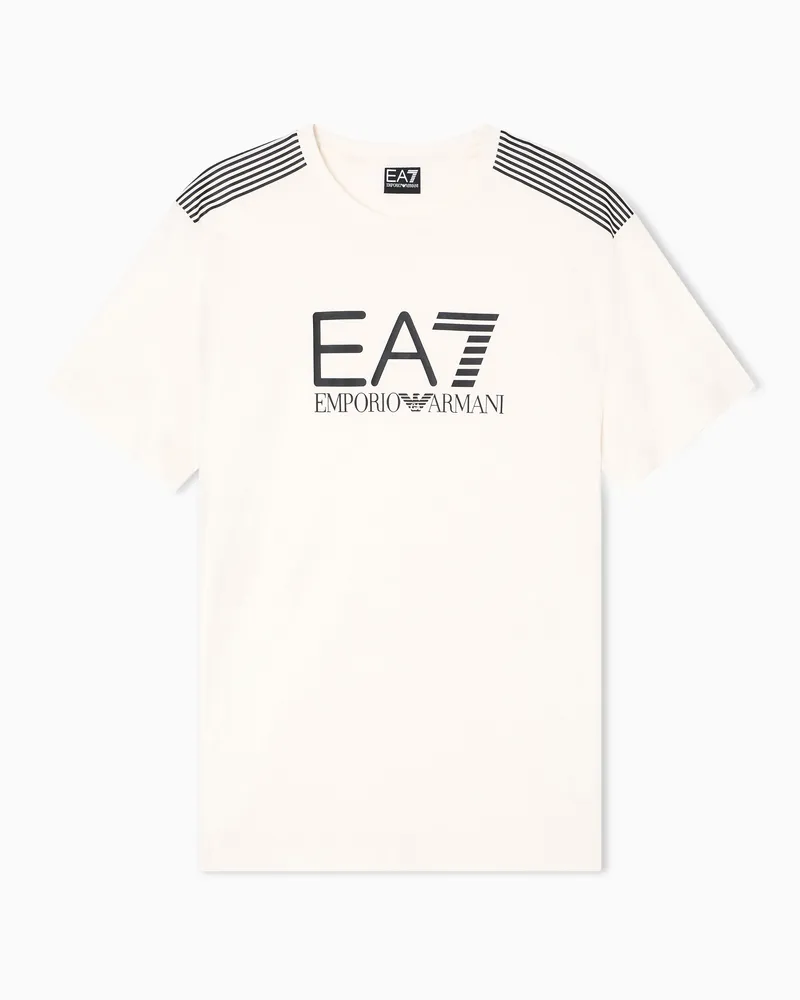 EA7 ASV 7 Lines Jersey-T-Shirt aus einer Baumwoll-Mischung mit Rundhalsausschnitt Weiß