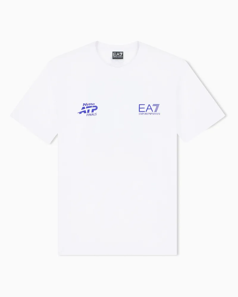 EA7 T-Shirt aus reiner Baumwolle mit Rückenprint Nitto ATP Finals Weiß