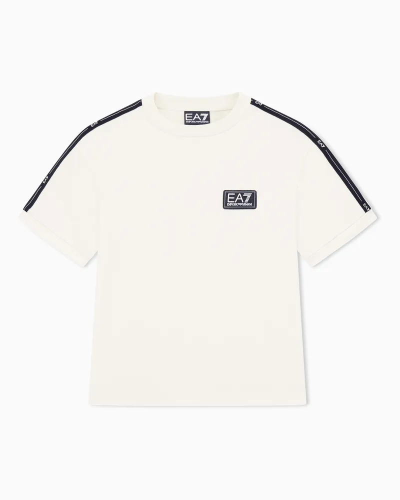 EA7 Logo Series Boy T-Shirt mit Rundhalsausschnitt aus reiner Baumwolle Beige