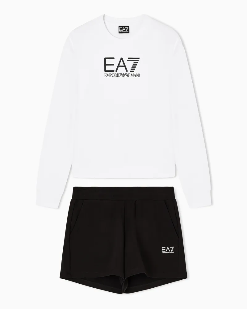EA7 Set aus T-Shirt und Shorts aus Baumwollstretch-Jersey Weiß