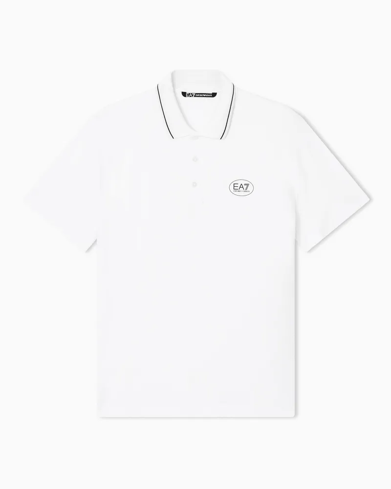 EA7 Tennis Club Poloshirt aus Baumwollstretch Weiß