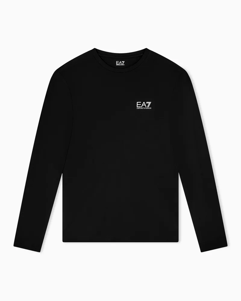 EA7 Core Identity Baumwoll-T-Shirt mit langen Ärmeln Schwarz