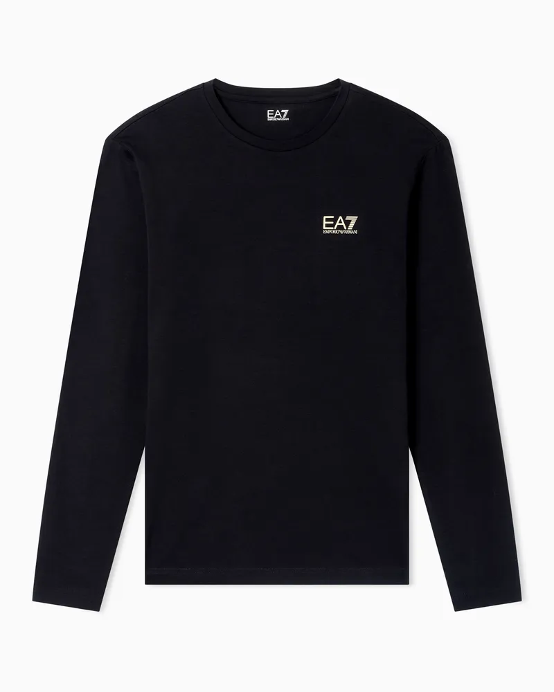 EA7 Core Identity Baumwoll-T-Shirt mit langen Ärmeln Schwarz