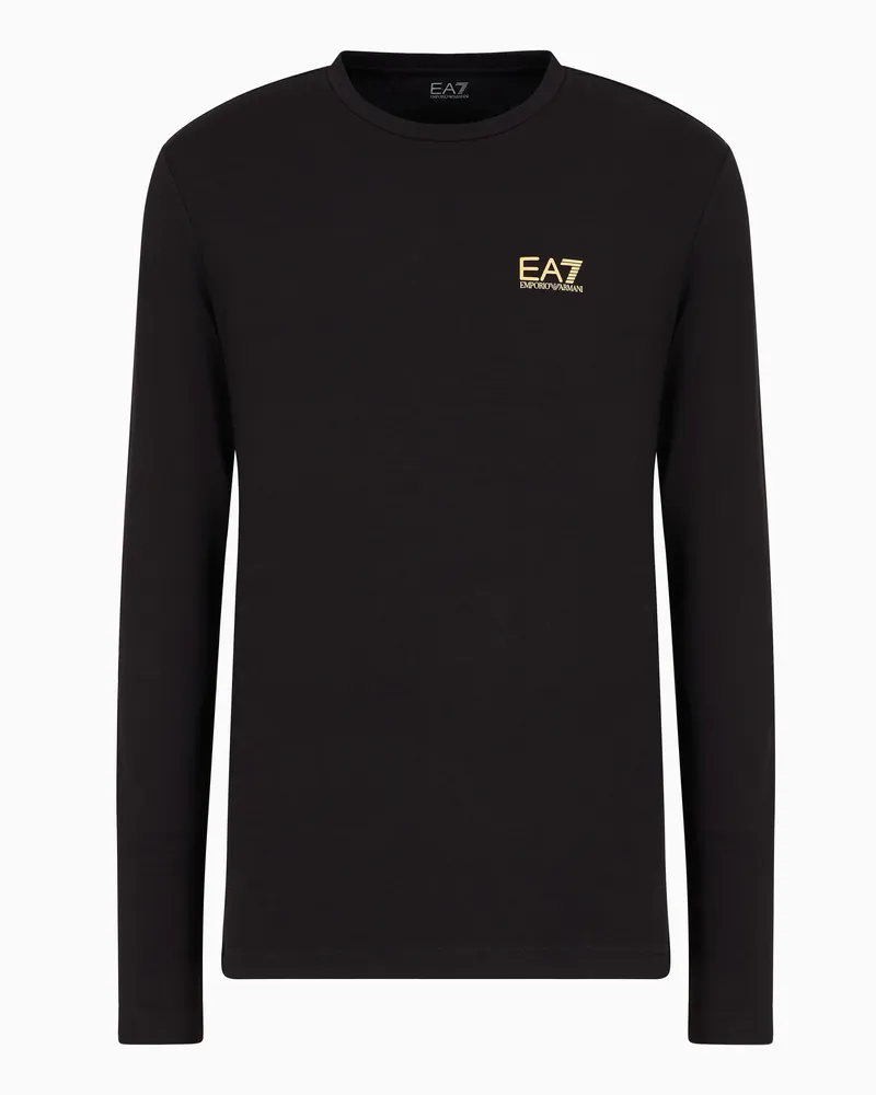 EA7 Core Identity Baumwoll-T-Shirt mit langen Ärmeln Schwarz