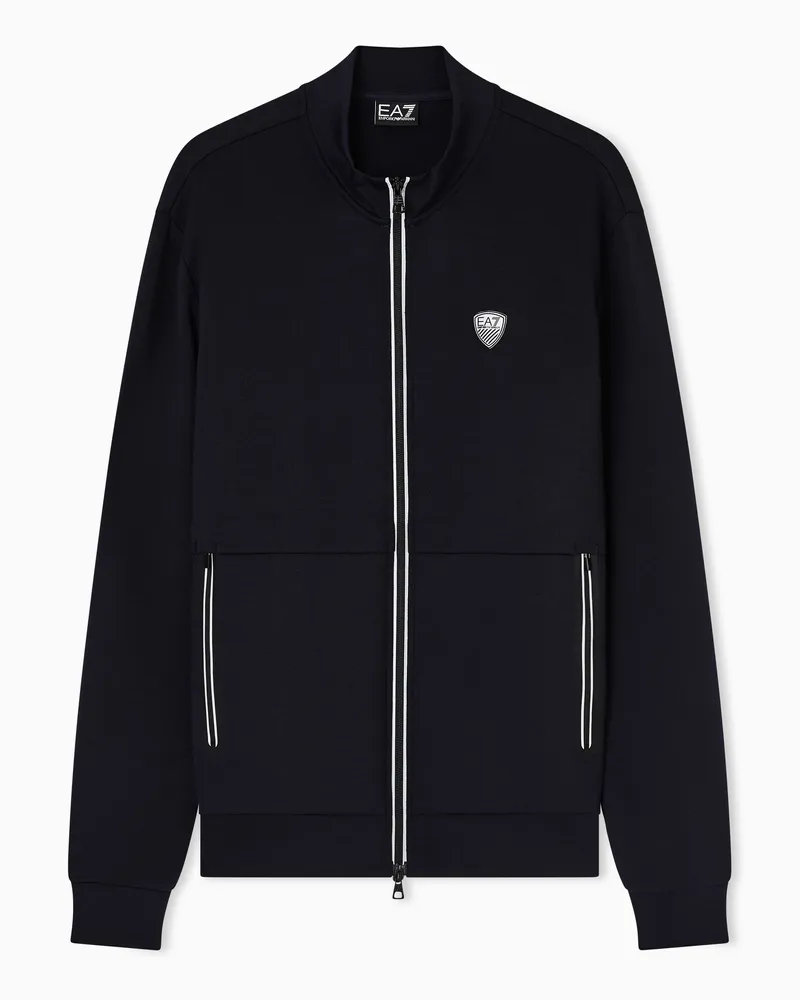 EA7 Sweatshirt mit Reißverschluss aus elastischer Viskose-Mischung Blau