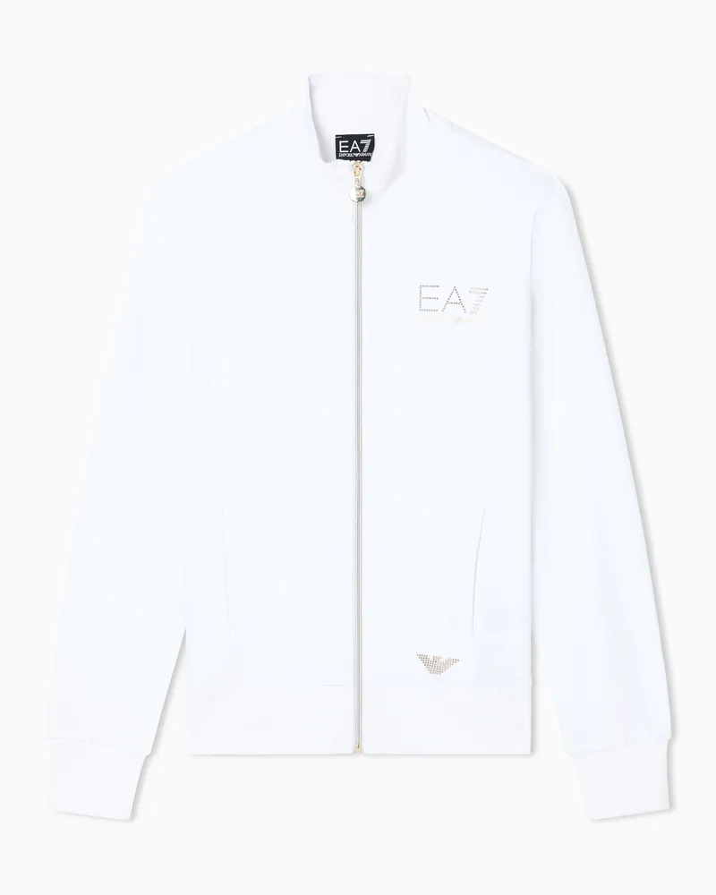 EA7 Evolution Sweatshirt mit Reißverschluss aus elastischer Viskose-Mischung Weiß