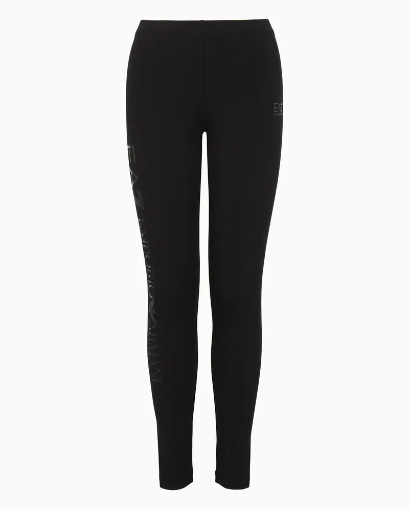 EA7 Shiny Leggings aus Baumwollstretch Schwarz