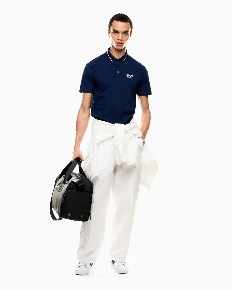 EA7 Tennis Club Poloshirt aus Pikee in Baumwollstretch Blau