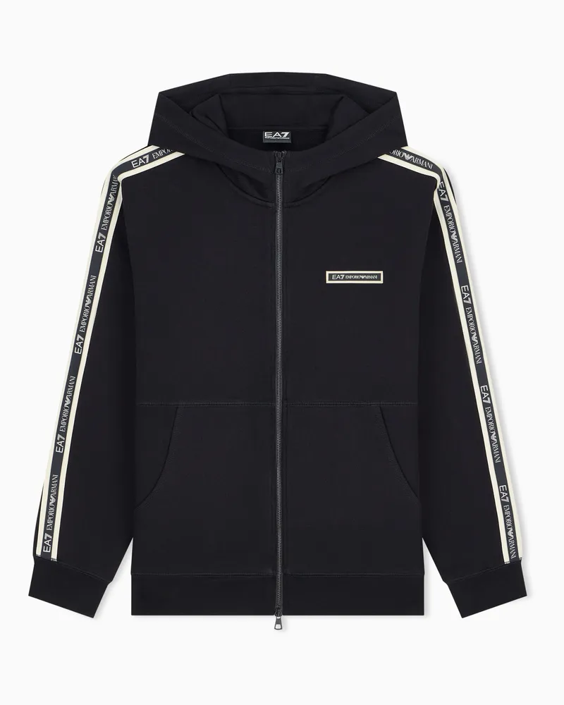 EA7 Kapuzenjacke Logo Series mit Reißverschluss und Logoband Schwarz