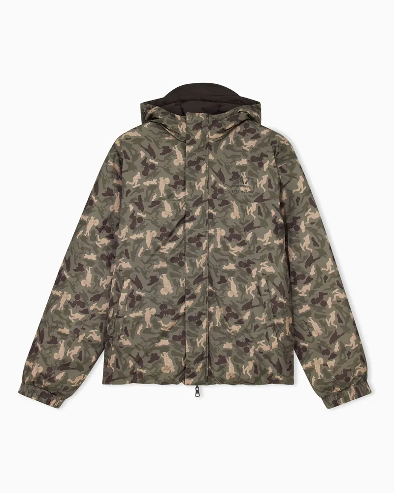 EA7 Steppjacke Graphic Series mit Kapuze und Tarnmuster Grün
