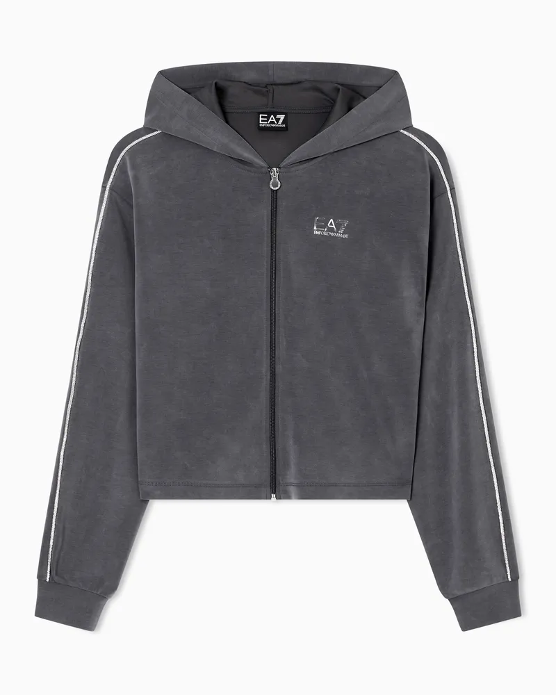 EA7 Precious Sweatshirt mit Reißverschluss, gefertigt aus elastischem Modal-Interlock Grau