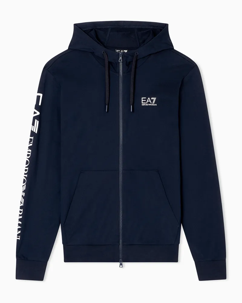 EA7 Logo Series Sweatshirt aus Baumwolle mit Kapuze Marineblau