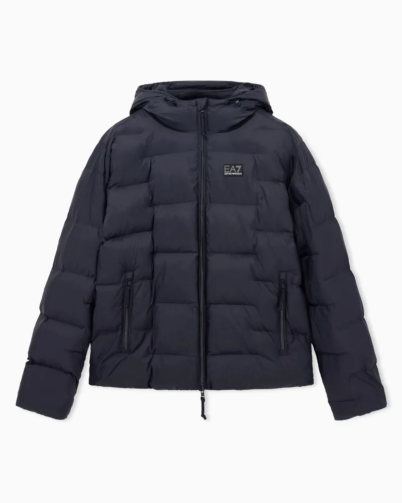 EA7 Bomberjacke regularer Schnitt mit Kapuze und Steppmuster Marineblau