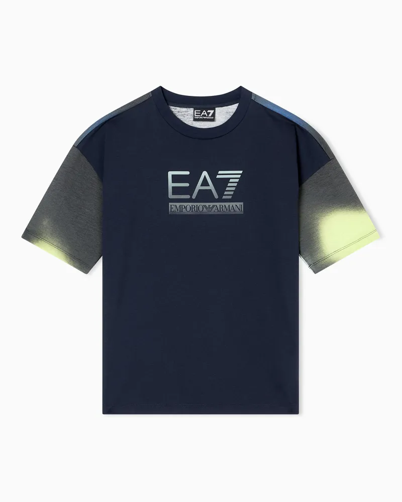 EA7 Visibility Boy T-Shirt mit Rundhalsausschnitt aus einer Baumwoll-Mischung Marineblau