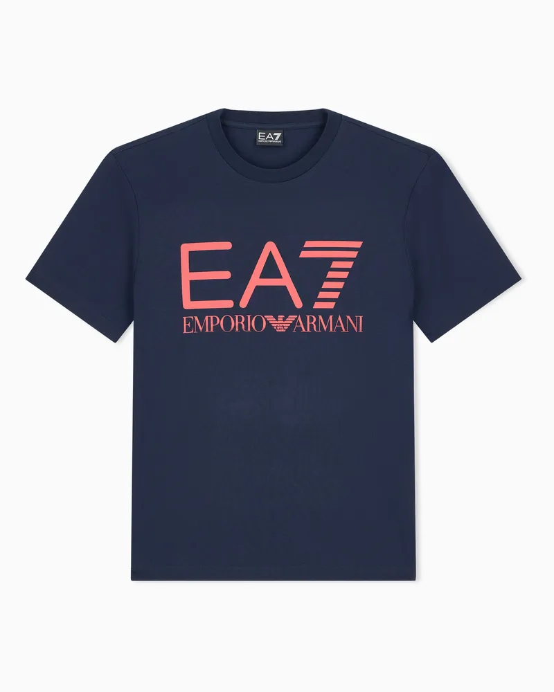 EA7 Armani Olimpia Milano T-Shirt aus reiner Baumwolle Marineblau