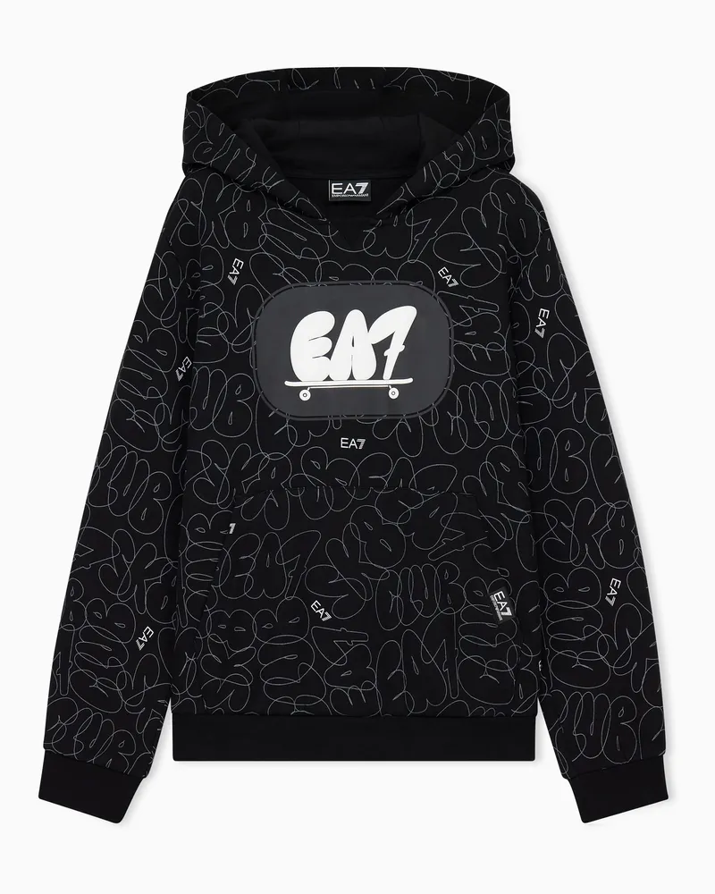 EA7 Oversize-Hoodie Logo Series Boy aus Jersey Schwarz