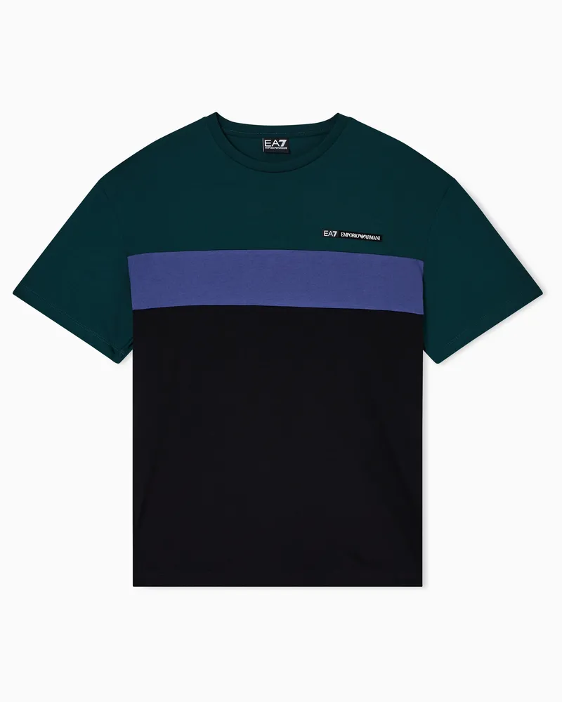 EA7 Athletic Colour Block T-Shirt mit Rundhalsausschnitt aus einer Baumwoll-Mischung Grün