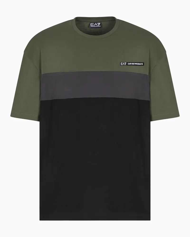EA7 Athletic Colour Block T-Shirt mit Rundhalsausschnitt aus einer Baumwoll-Mischung Grün