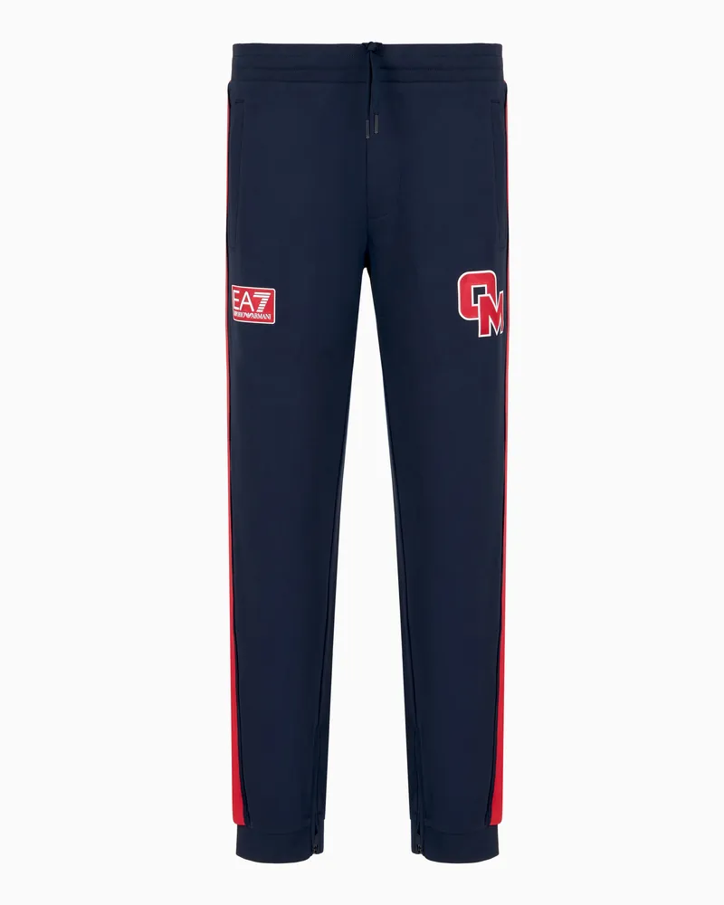 EA7 Olimpia Milano Jogginghose aus Baumwollfleece Marineblau