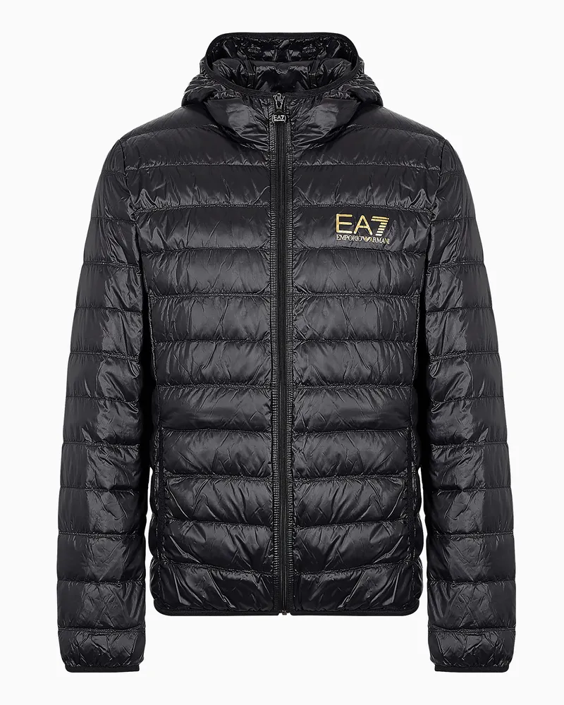 EA7 Core Identity packbare Daunenjacke mit Kapuze Schwarz