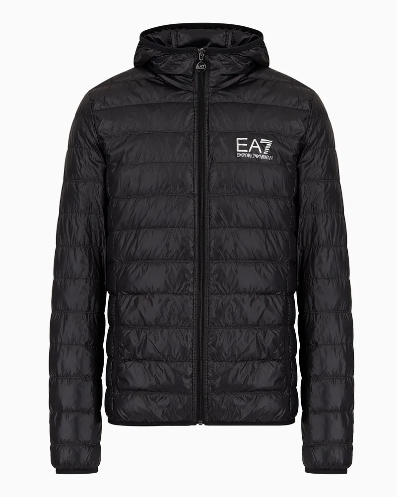 EA7 Core Identity packbare Daunenjacke mit Kapuze Schwarz