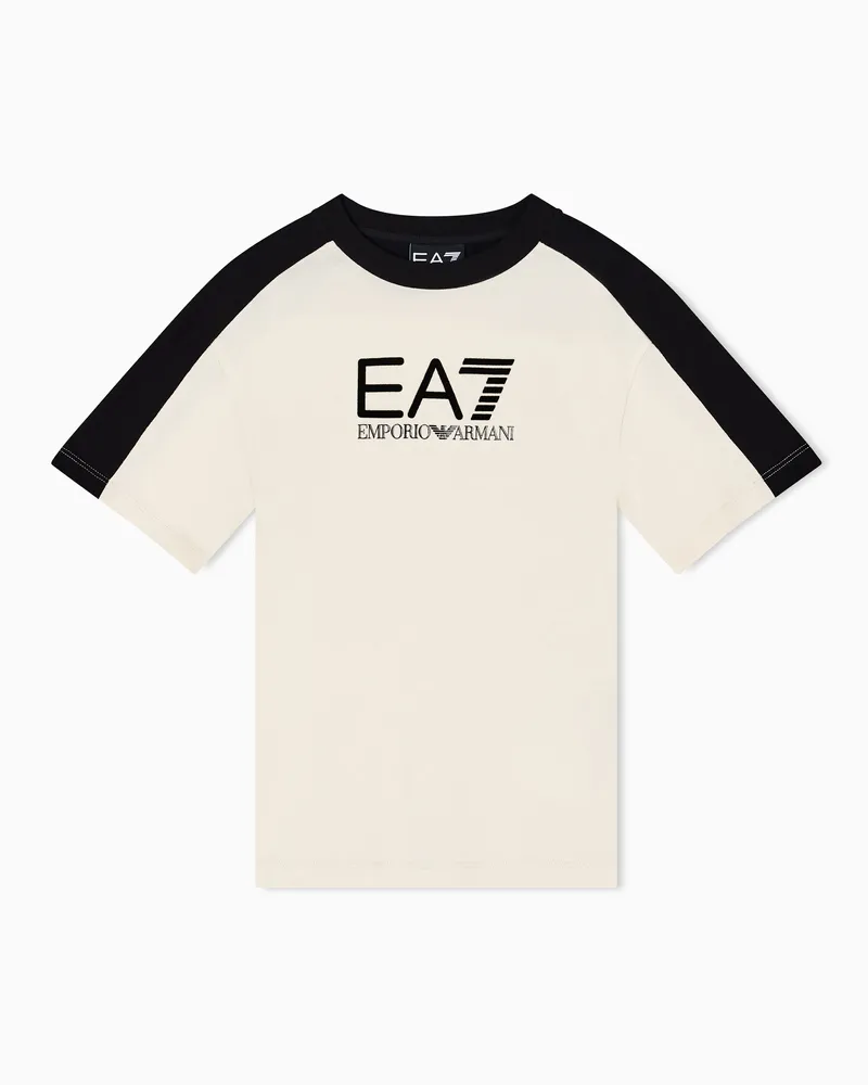 EA7 ASV Athletic Colour Block Boy T-Shirt mit Rundhalsausschnitt aus Bio-Baumwolle Beige