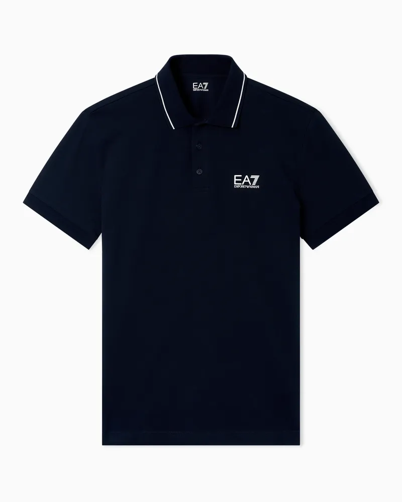 EA7 Core Identity Poloshirt aus Baumwollstretch-Pikee Blau