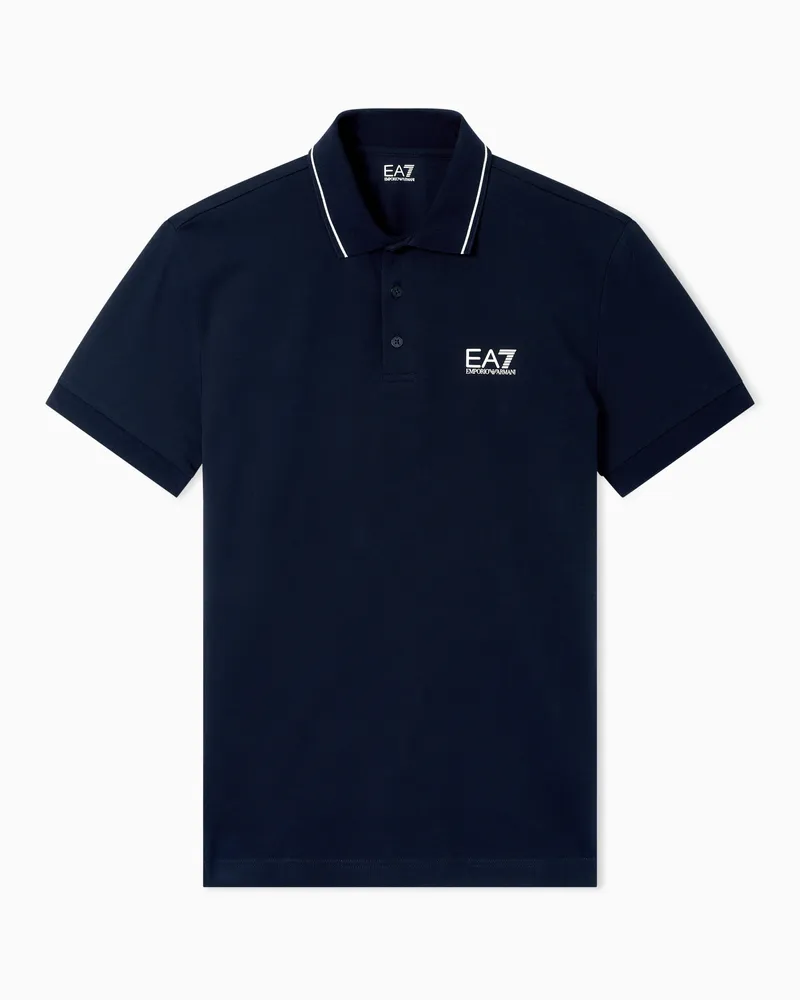 EA7 Core Identity Poloshirt aus Baumwollstretch-Pikee Blau
