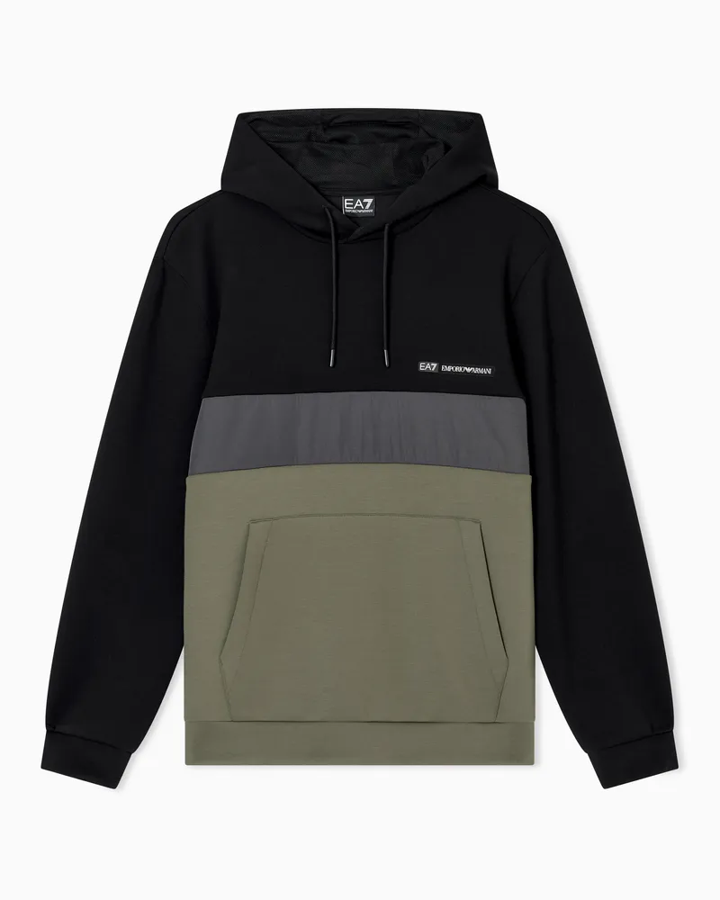EA7 Athletic Colour Block Sweatshirt mit Kapuze aus einer Nylon-Viskose-Mischung Grün