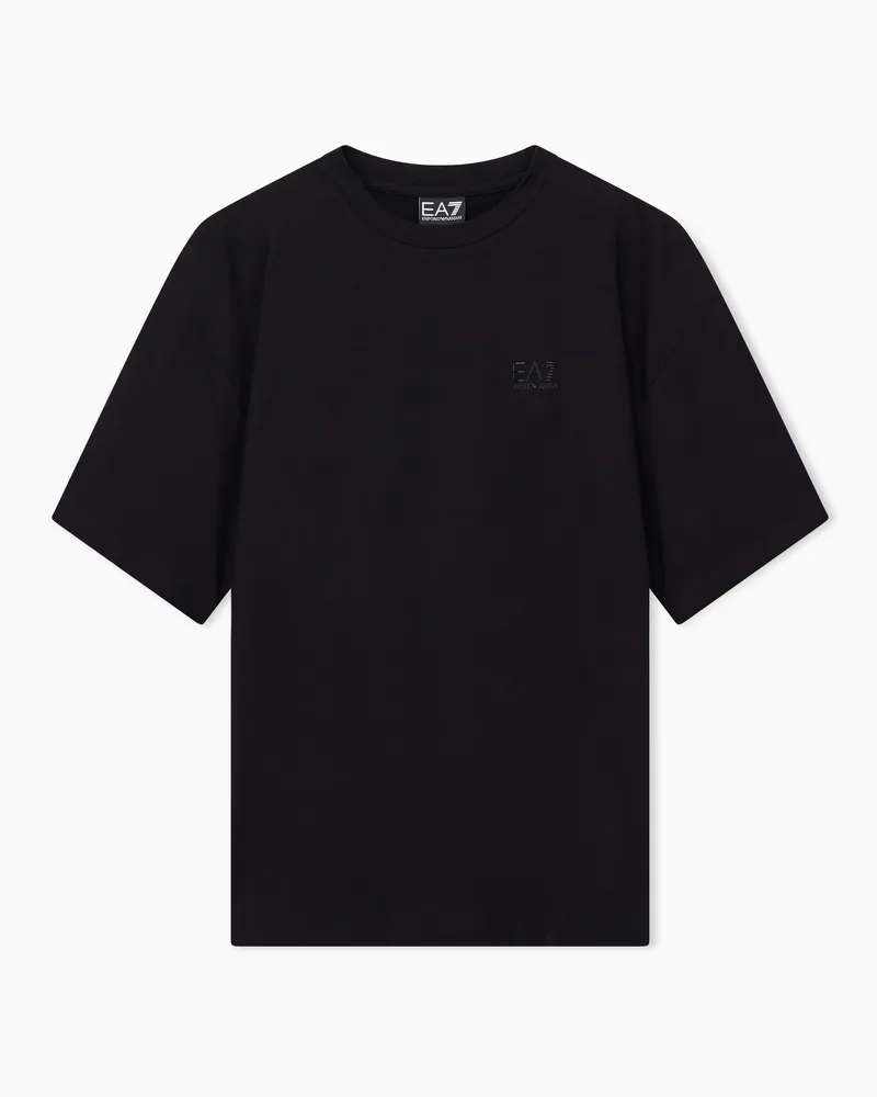EA7 Oversize-T-Shirt aus Baumwolljersey mit Rundhalsausschnitt Schwarz
