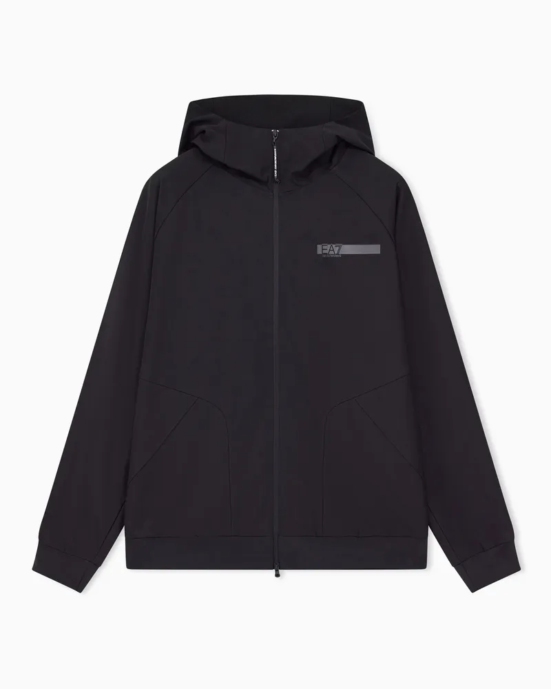 EA7 Leichte Kapuzenjacke Urban Utility mit Reißverschluss Schwarz