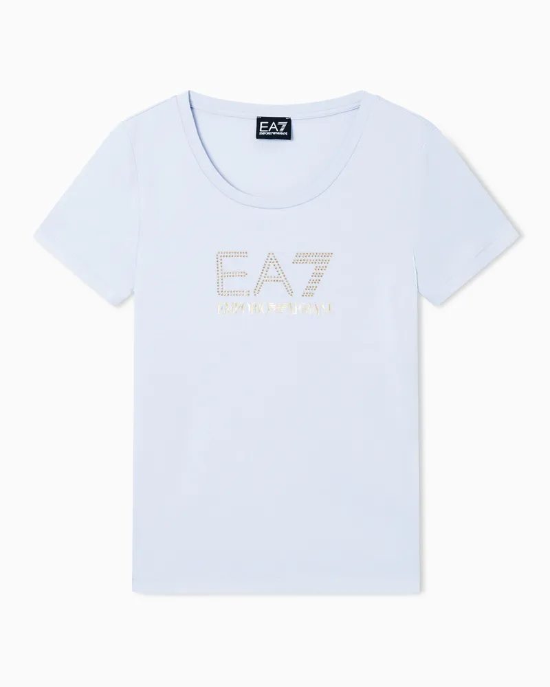 EA7 Evolution T-Shirt mit Maxi-Logo, gefertigt aus einer elastischen Mischung aus Baumwolle und Modal Hellblau
