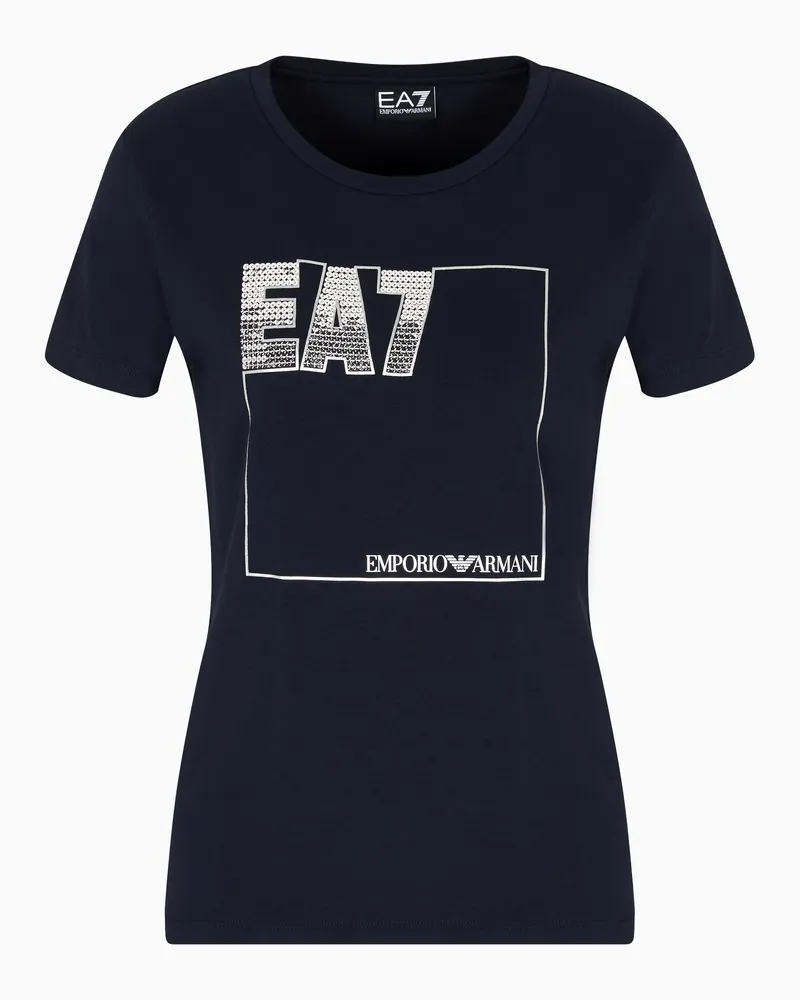 EA7 Logo Series T-Shirt mit Rundhalsausschnitt aus Baumwollstretch Marineblau