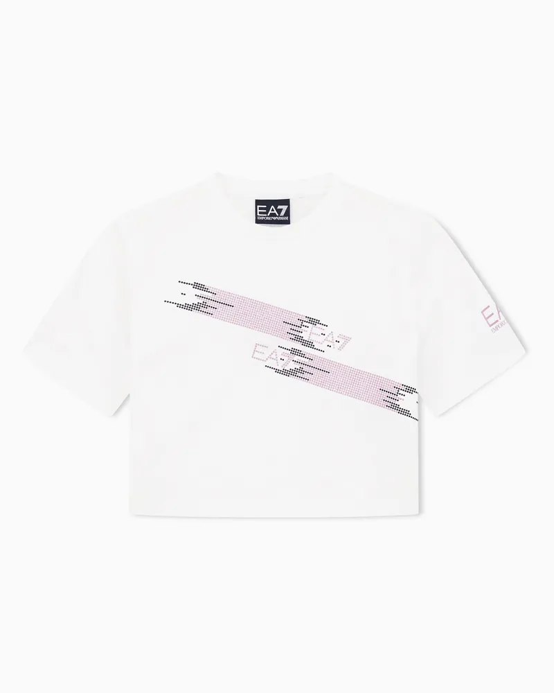 EA7 ASV Logo Series Girl T-Shirt mit Rundhalsausschnitt aus elastischem Bio-Baumwolljersey Weiß