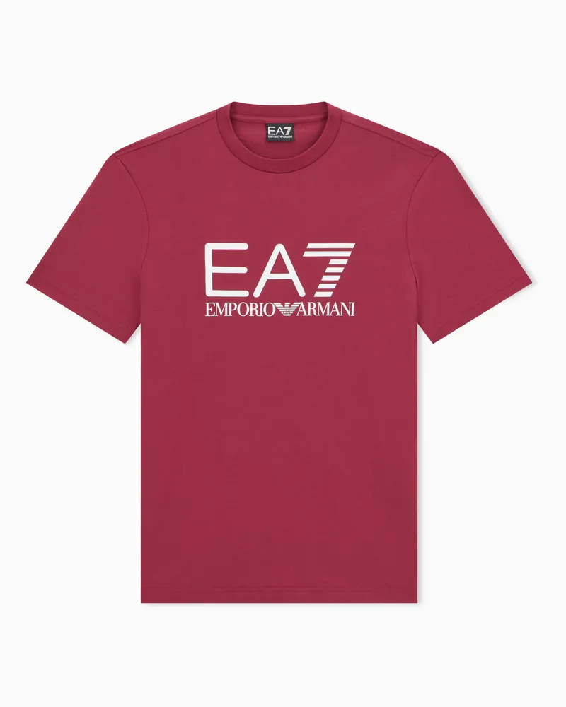 EA7 Slim Fit T-Shirt Core Identity aus Baumwolljersey mit Logo Burgunderrot