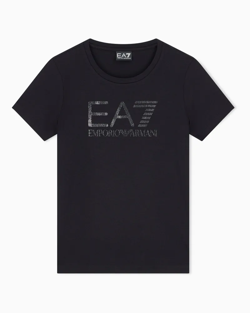 EA7 T-Shirt Visibility aus Baumwolljersey in schmaler Passform Schwarz