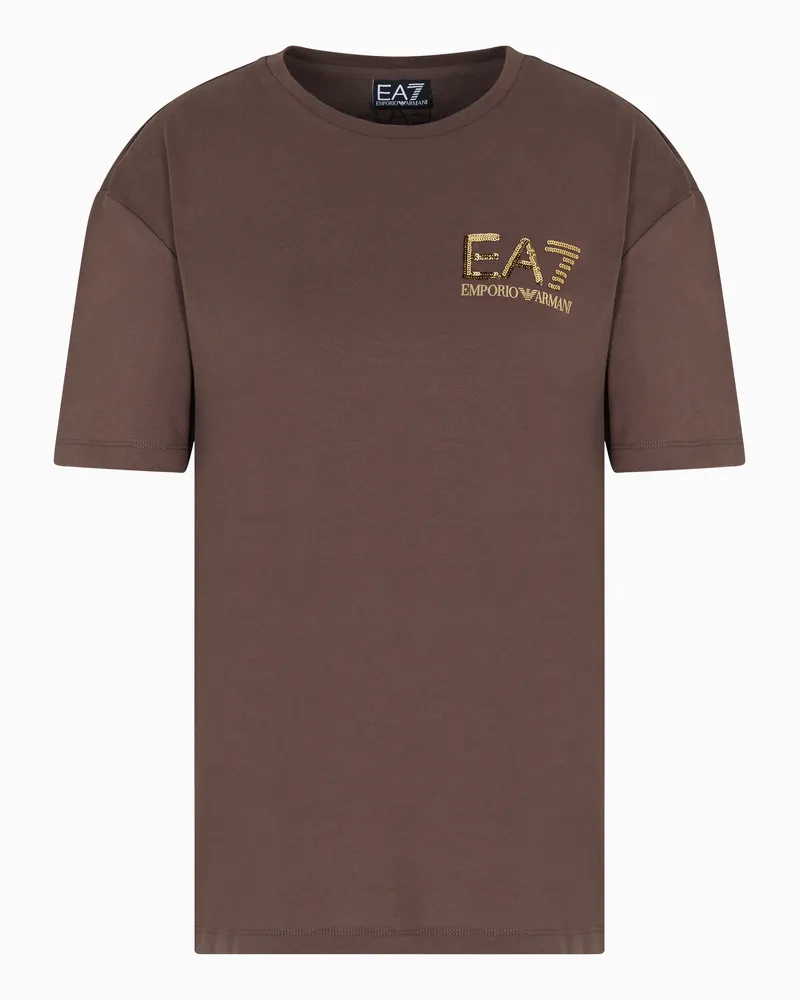 EA7 Logo Series T-Shirt mit Rundhalsausschnitt aus Baumwolle Braun