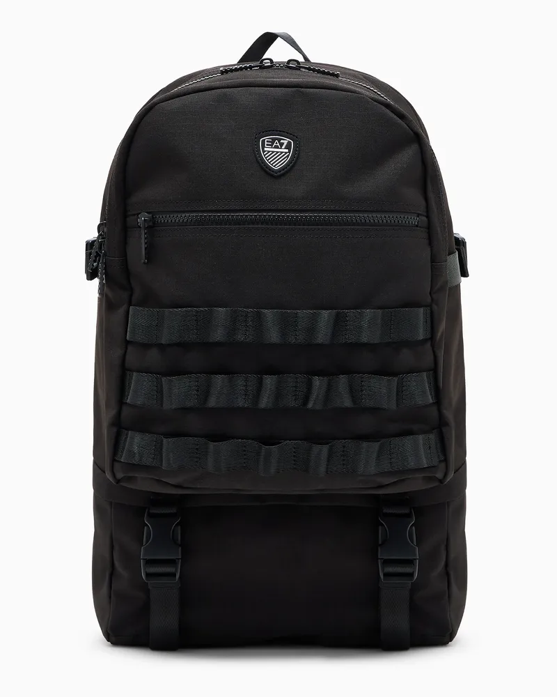EA7 Runder Rucksack aus Funktionsgewebe Schwarz