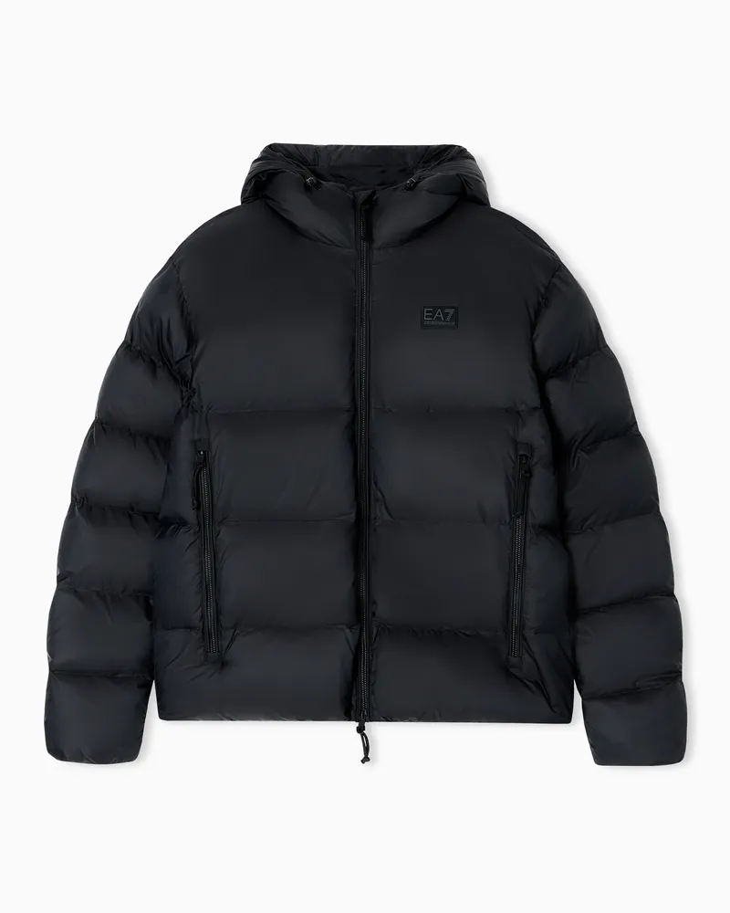 EA7 Wattierte Jacke mit Kapuze, gefertigt aus Funktionsgewebe Schwarz