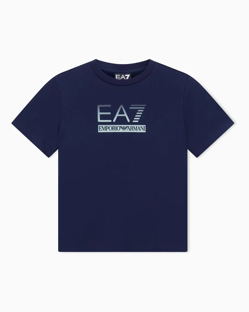 EA7 Visibility Boy T-Shirt aus reiner Baumwolle mit Rundhalsausschnitt Marineblau