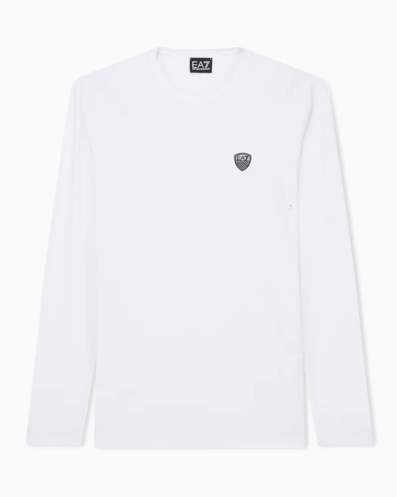 EA7 Langarmshirt aus Stretchjersey Weiß