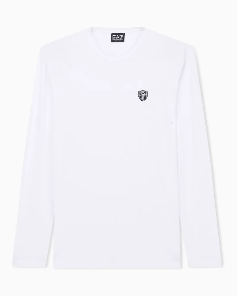 EA7 Langarmshirt aus Stretchjersey Weiß