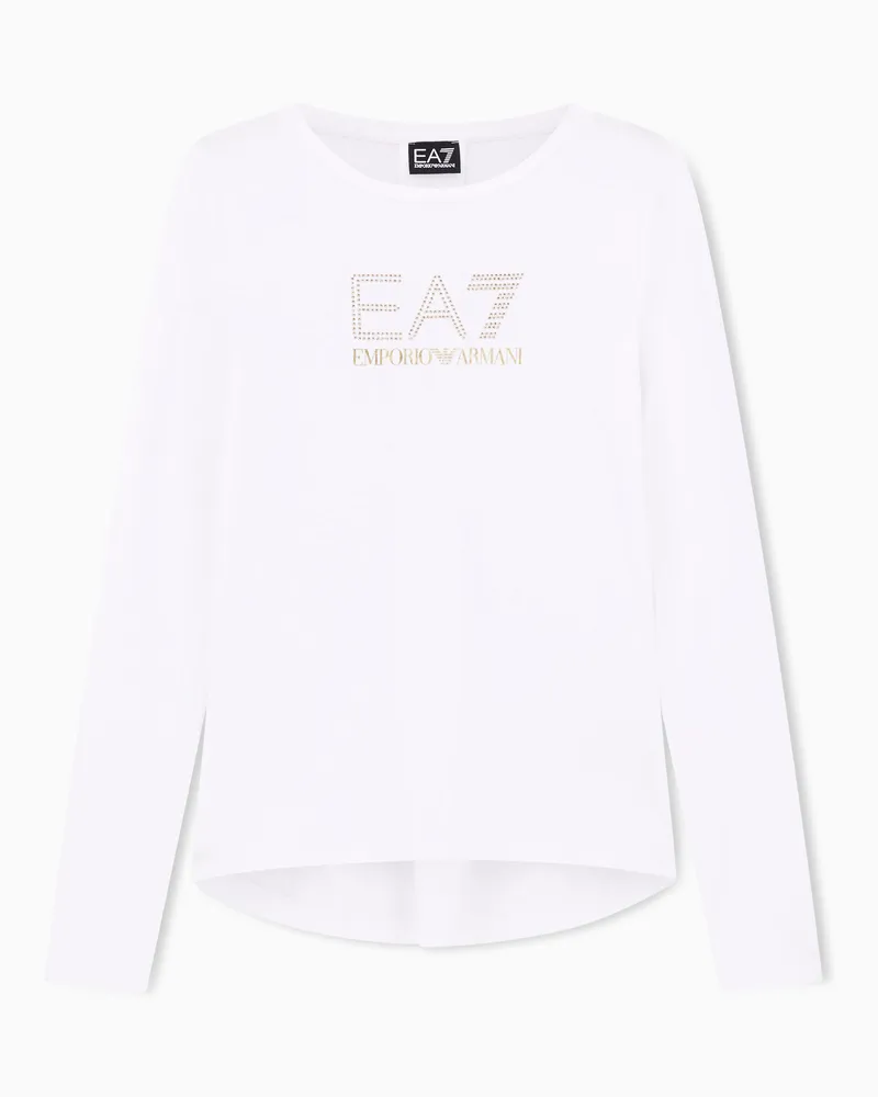 EA7 Baumwolle Langarmshirt im Slim Fit mit Nieten Evolution Weiß