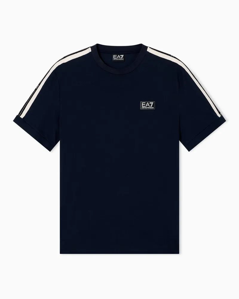 EA7 Logo Series T-Shirt aus Baumwoll-Jersey Marineblau