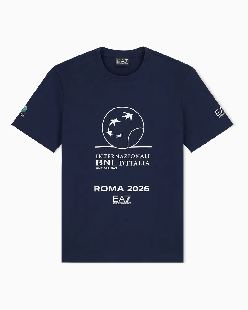EA7 Internazionali BNL d’Italia Baumwoll-T-Shirt mit Rundhalsausschnitt Marineblau