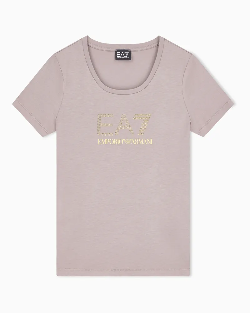 EA7 T-Shirt Evolution Baumwolle Modal mit Maxi-Logo und Nieten Grau